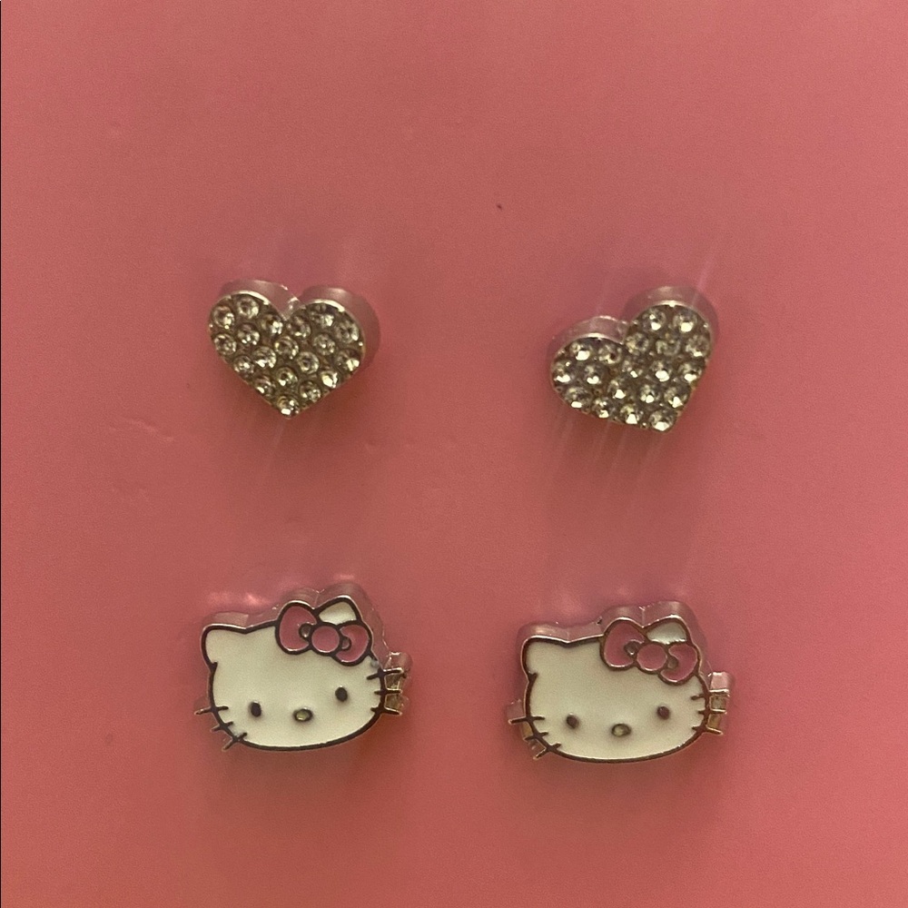 Hello Kitty set of 2 post earrings Sparkle Hearts and Character Earrings NWT